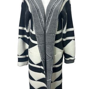 Merona Black and White Boho Hooded Open Cardigan Size XL